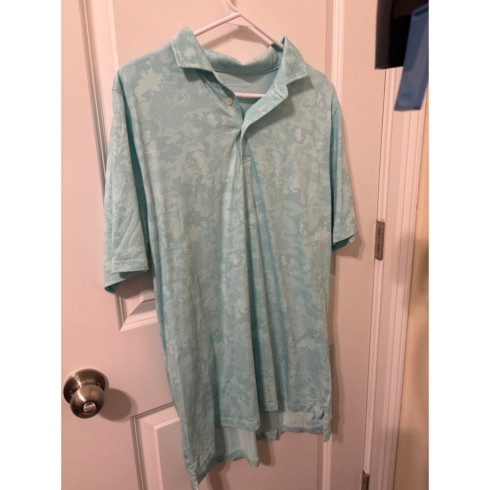 B Draddy seaglass green  tie dye Gil polo EUC sz m short sleeve Pima cotton golf